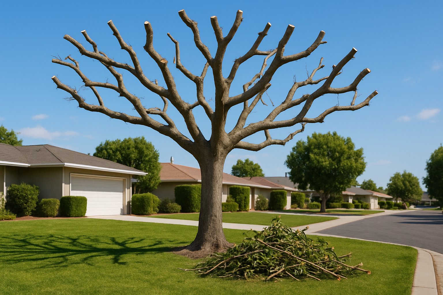 Árbol recién podado con copa balanceada